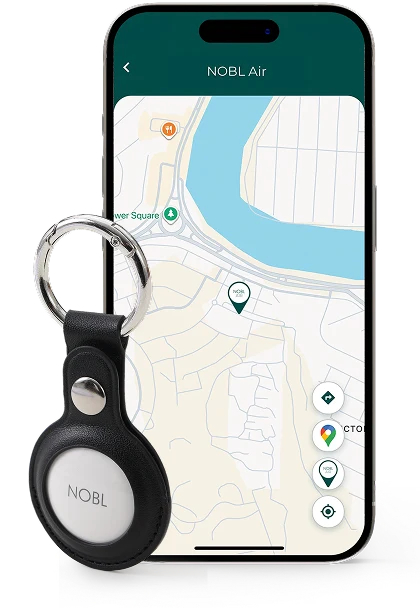 NOBL Air tracker beside its phone app